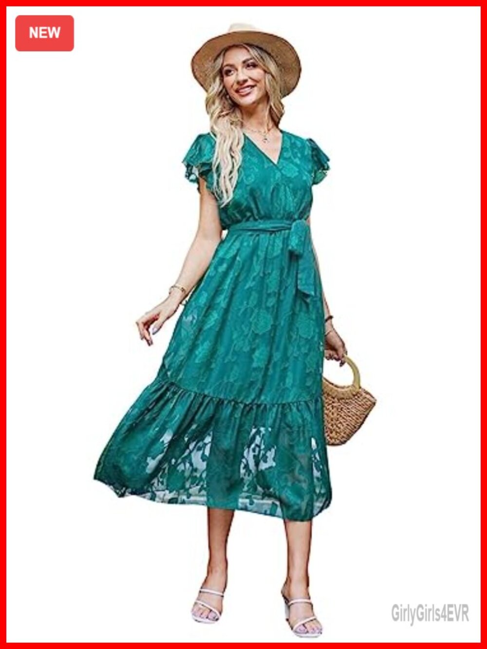 Womens Floral Chiffon Midi Dress Deep V Ruffle Cap Sleeve Summer Boho